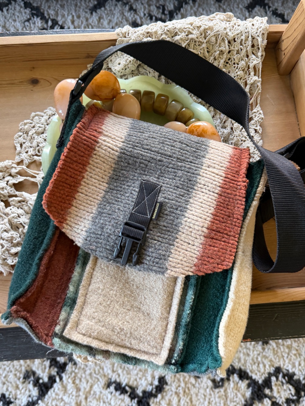 BaaBaaZuZu Wool Sweater Striped Crossbody Bag in Rust, Gray, Cream & Green